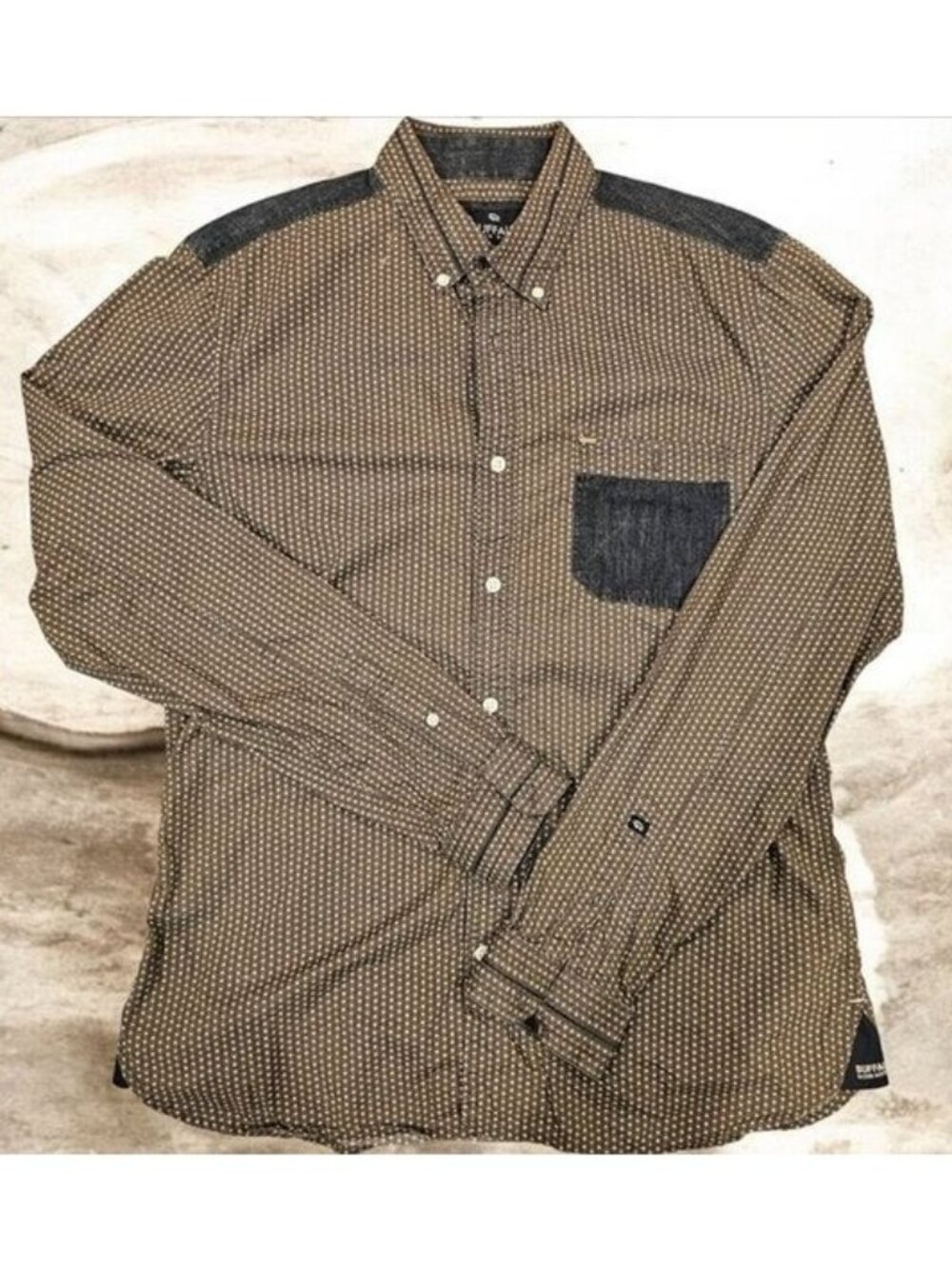 Buffalo David Bitton Slim Fit Mens Shirt M/M Brown Patterned Long Sleeve Cotton